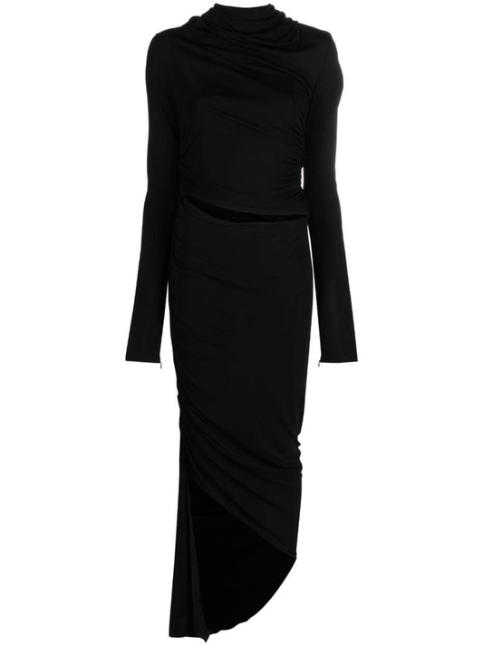 Black Draped Asymmetric Dress