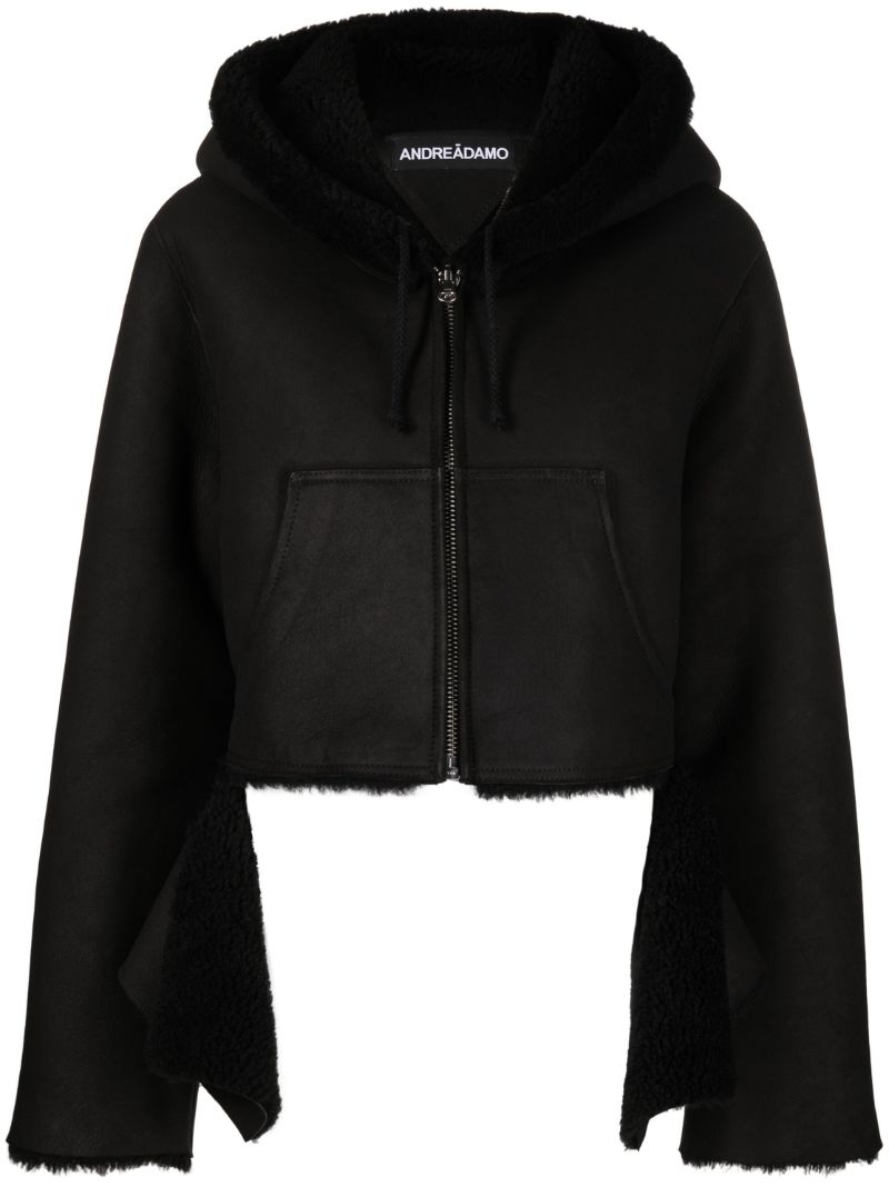 Black Reversible Shearling Cropped Hoodie