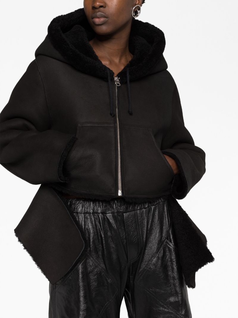 Black Reversible Shearling Cropped Hoodie