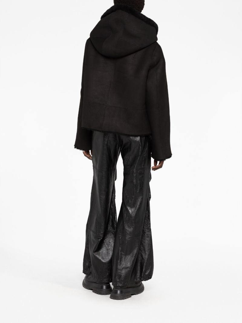 Black Reversible Shearling Cropped Hoodie