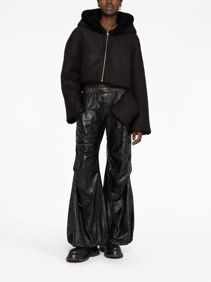 Black Reversible Shearling Cropped Hoodie