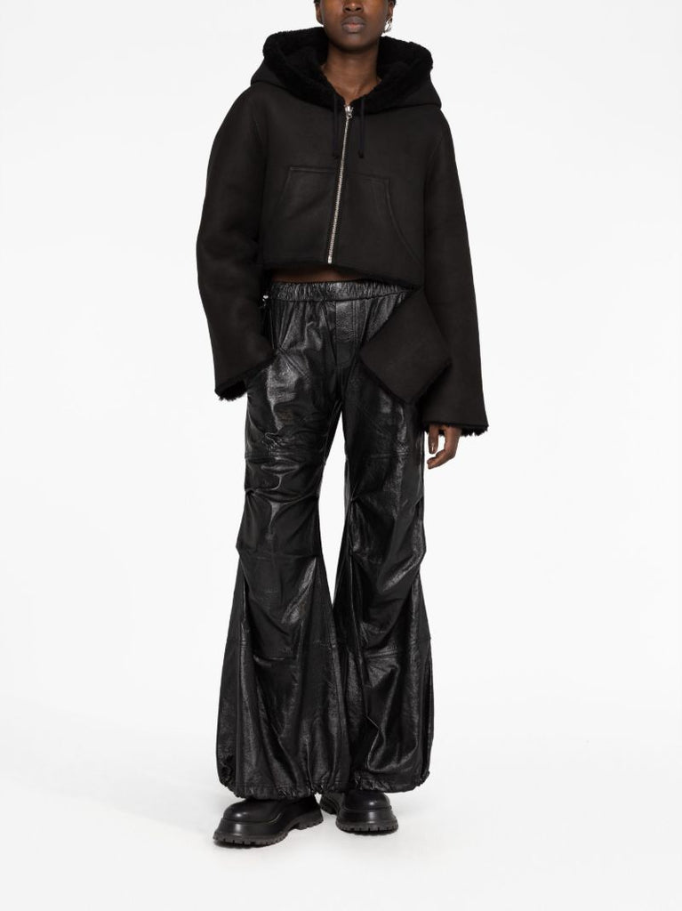 Black Reversible Shearling Cropped Hoodie