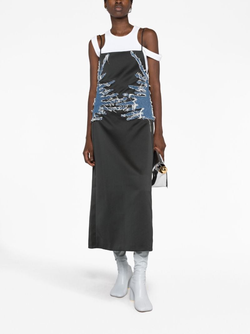 Black Whisker Denim-embellished Slip Dress
