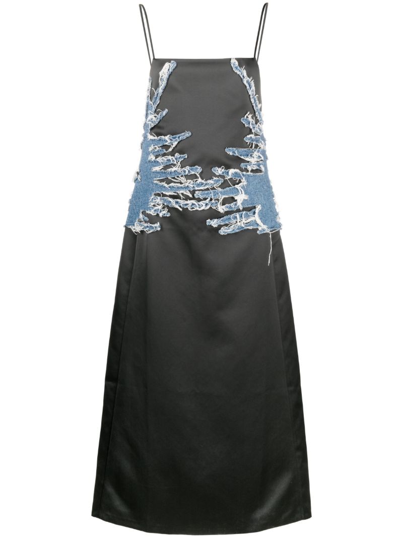 Black Whisker Denim-embellished Slip Dress