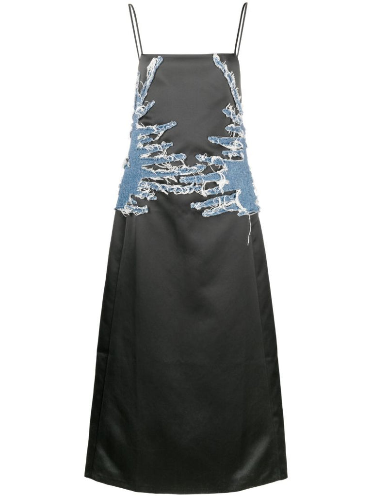 Black Whisker Denim-embellished Slip Dress