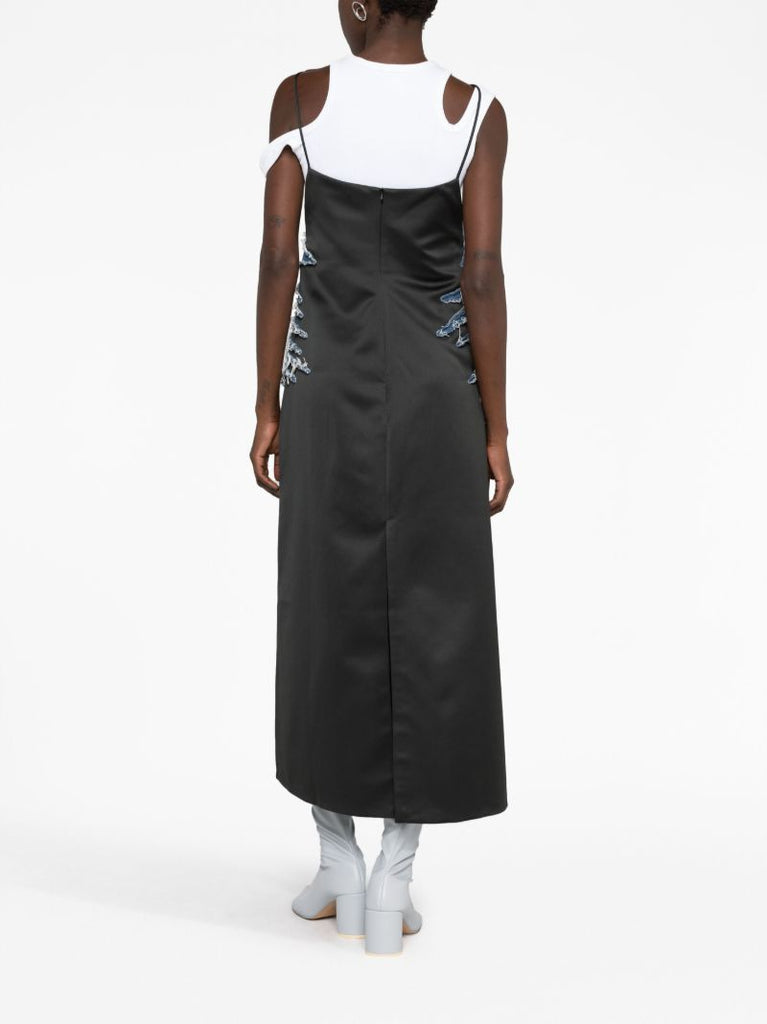 Black Whisker Denim-embellished Slip Dress