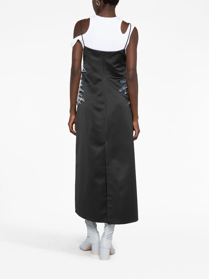 Black Whisker Denim-embellished Slip Dress