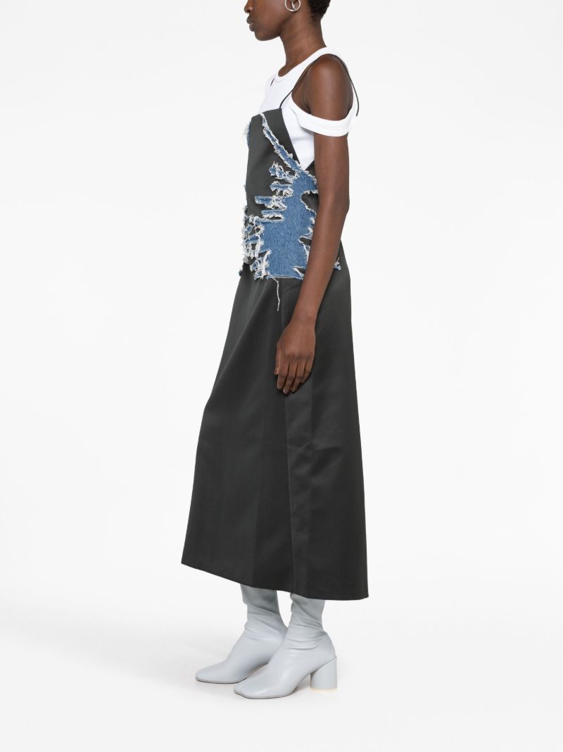 Black Whisker Denim-embellished Slip Dress