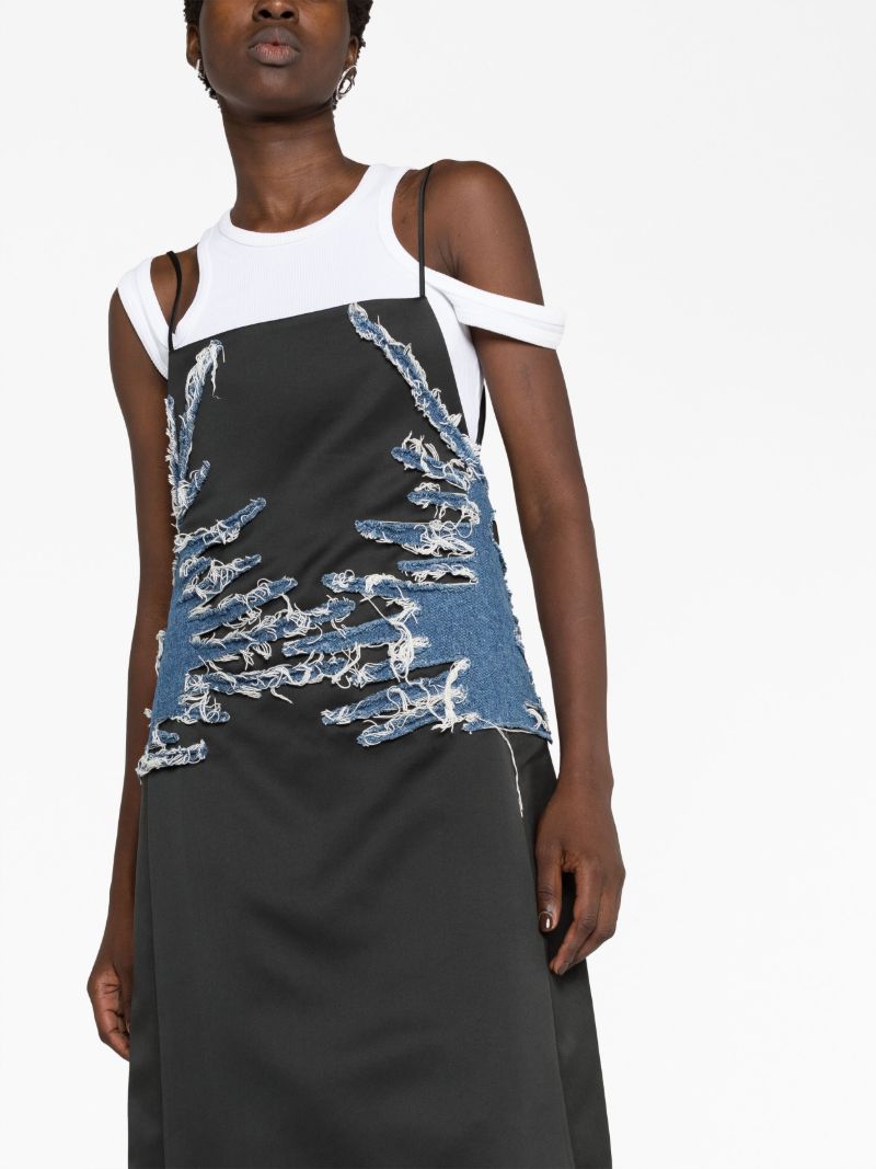 Black Whisker Denim-embellished Slip Dress
