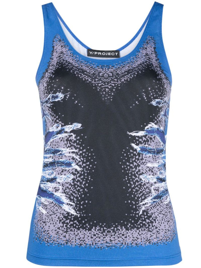 Blue Whisker Print Tank Top