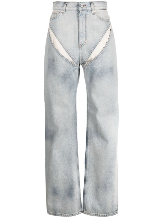 Blue Cut-out Wide-leg Jeans