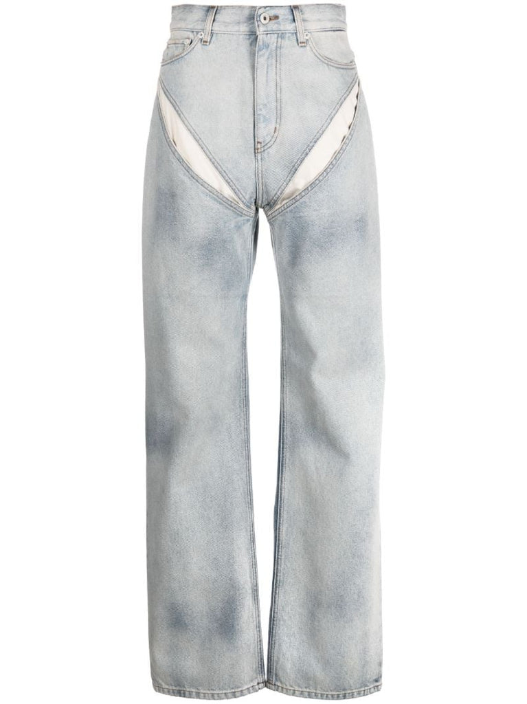 Blue Cut-out Wide-leg Jeans