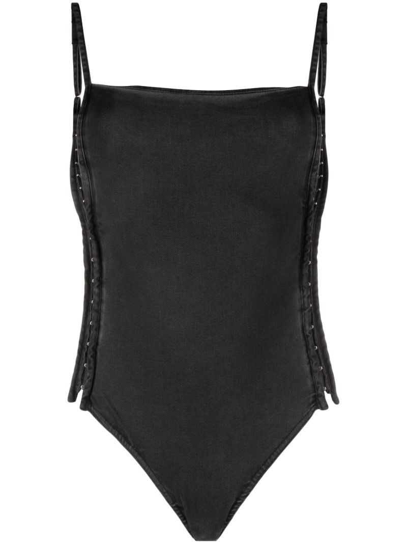Black Square-neck Denim Bodysuit