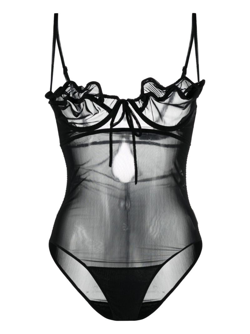 Black Ruffled Sheer Bodysuit