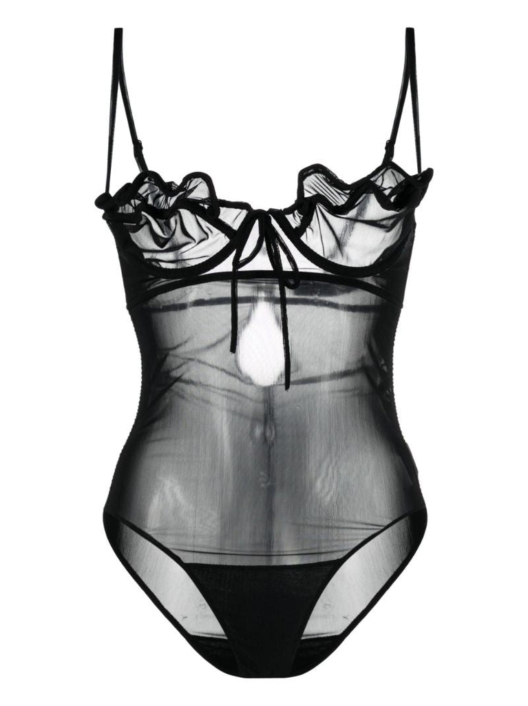 Black Ruffled Sheer Bodysuit