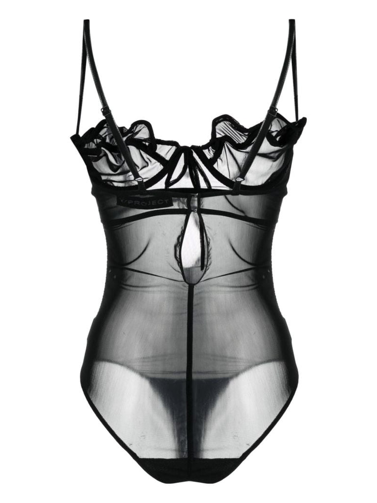Black Ruffled Sheer Bodysuit