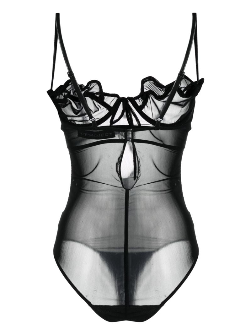 Black Ruffled Sheer Bodysuit