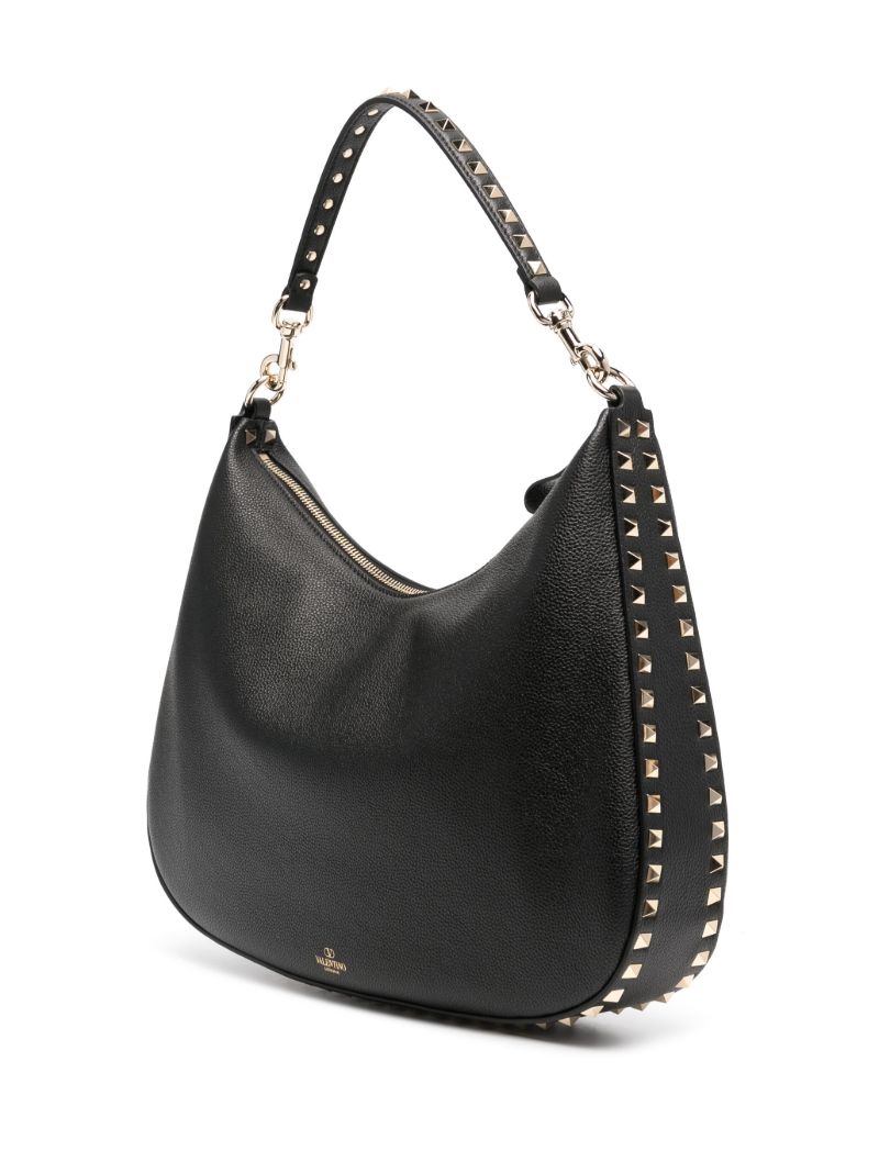Black Rockstud Leather Shoulder Bag