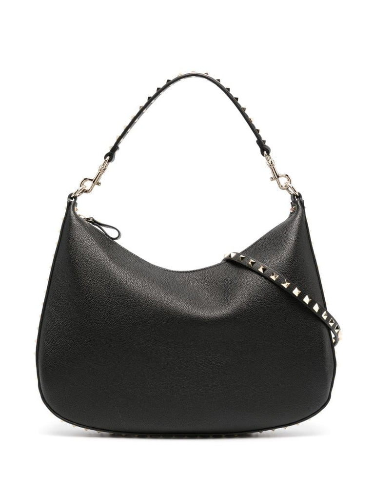 Black Rockstud Leather Shoulder Bag