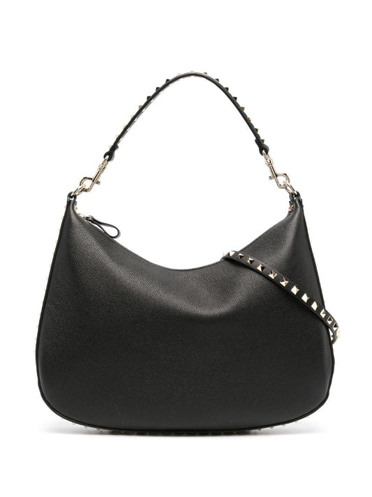 Black Rockstud Leather Shoulder Bag