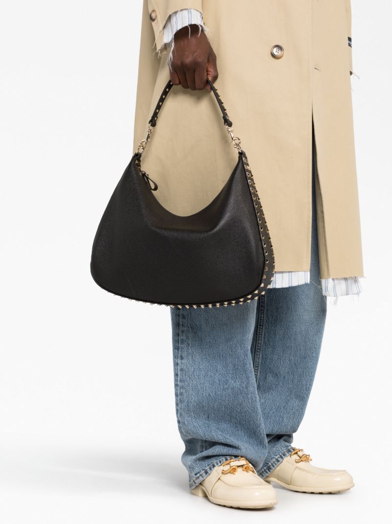 Black Rockstud Leather Shoulder Bag