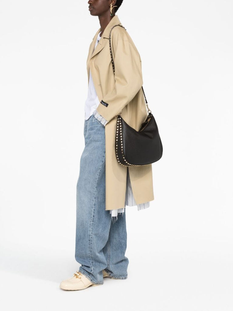 Black Rockstud Leather Shoulder Bag