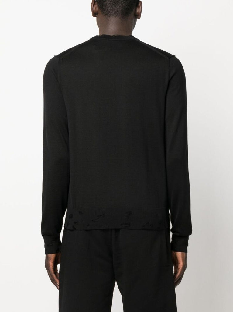 Black Logo Print Distressed Jumper
