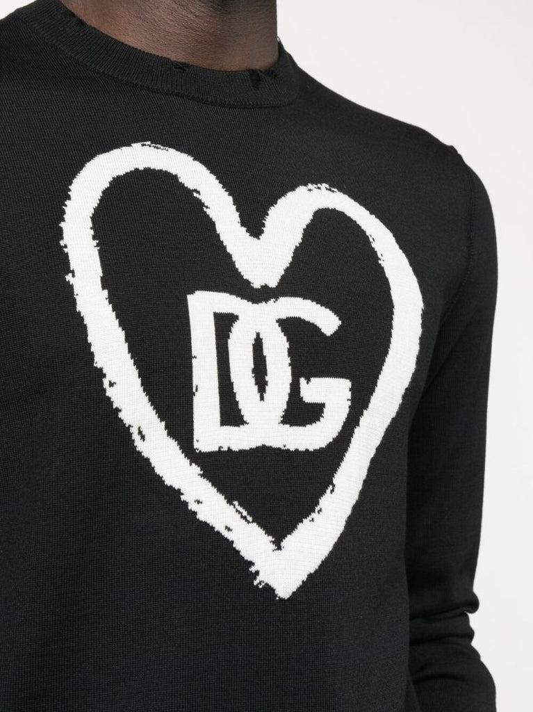 Black Logo Print Distressed Jumper