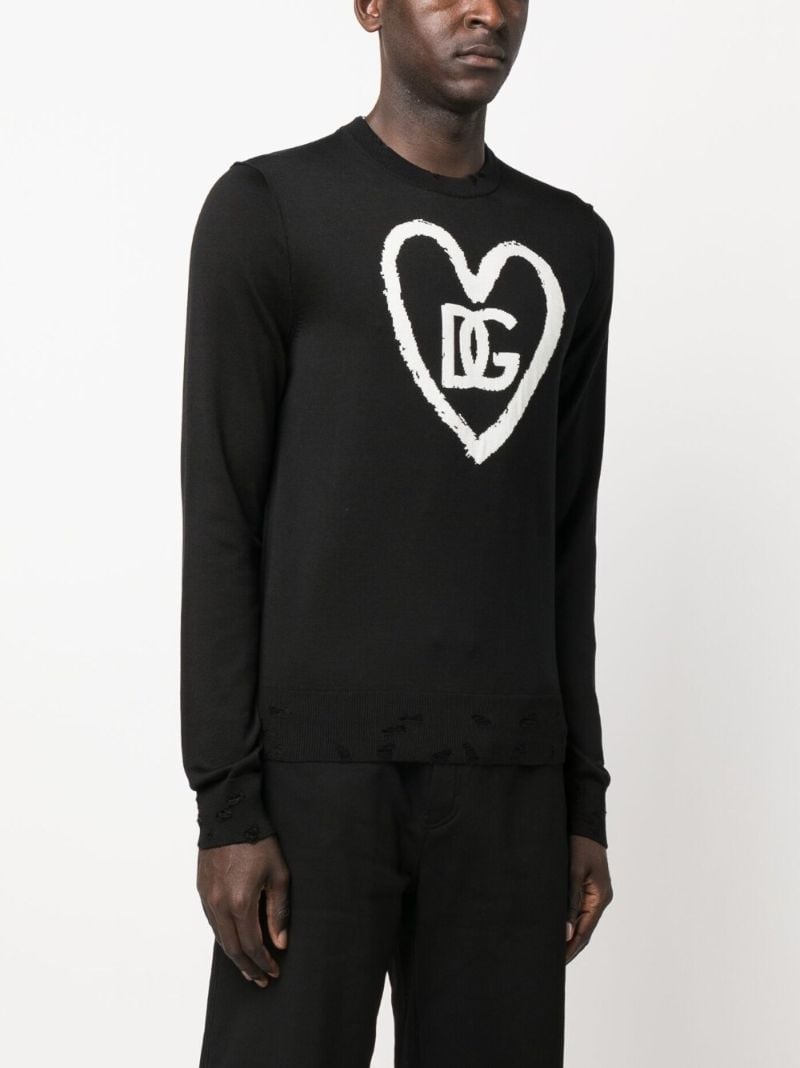 Black Logo Print Distressed Jumper