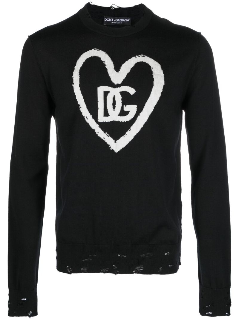 Black Logo Print Distressed Jumper