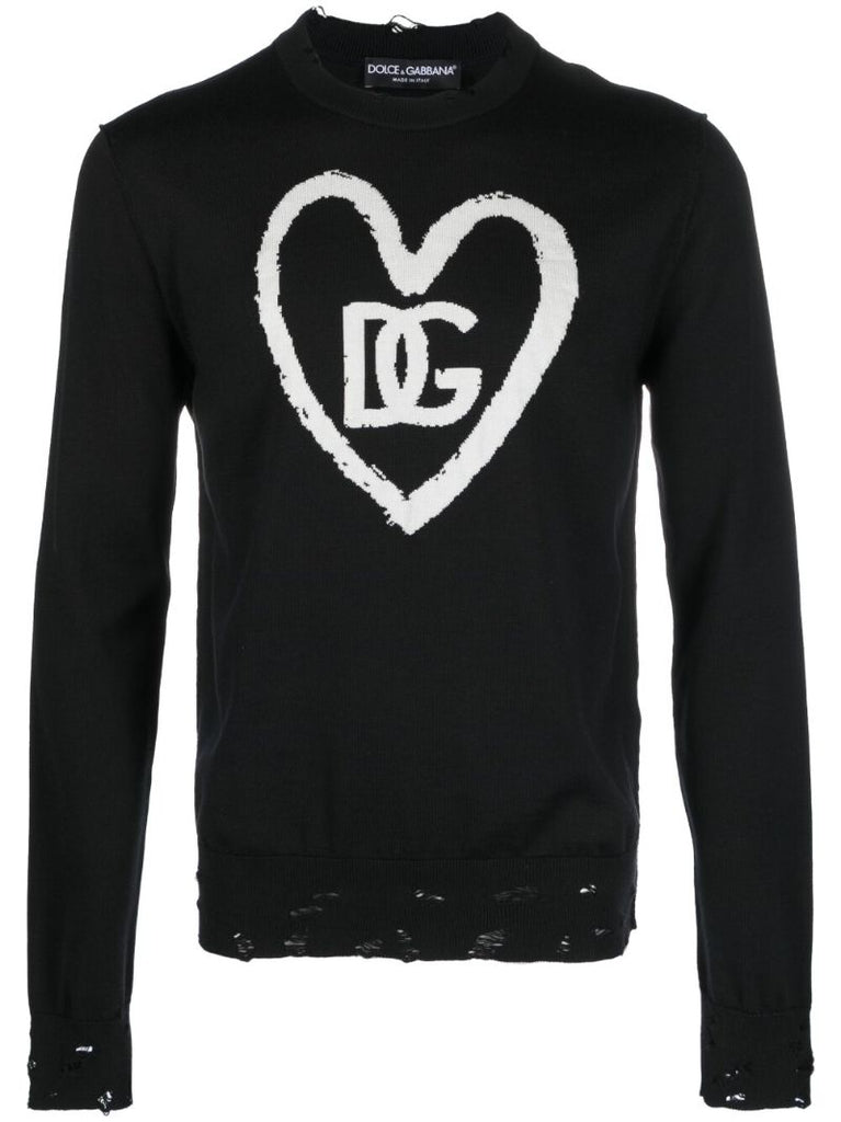 Black Logo Print Distressed Jumper