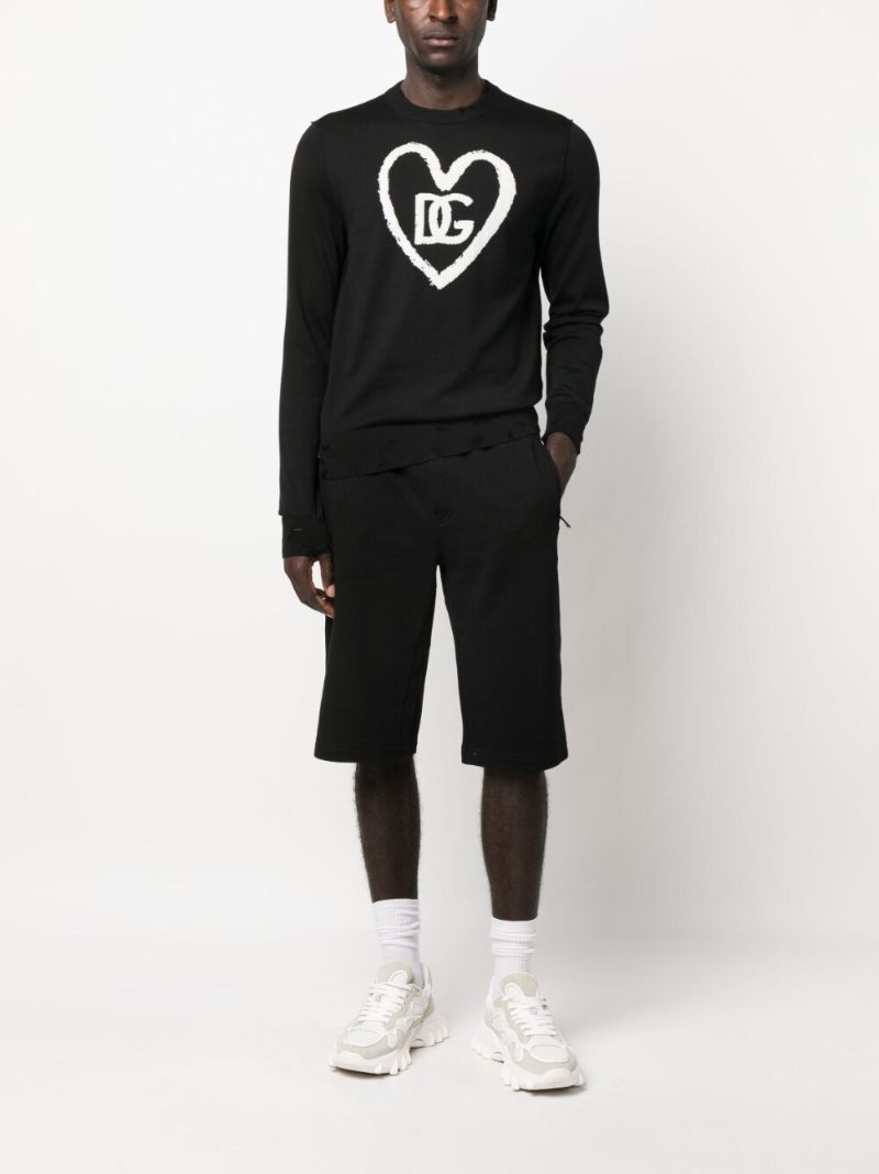 Black Logo Print Distressed Jumper