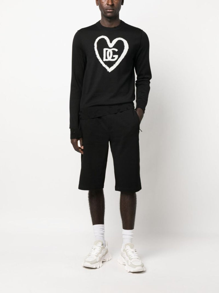 Black Logo Print Distressed Jumper
