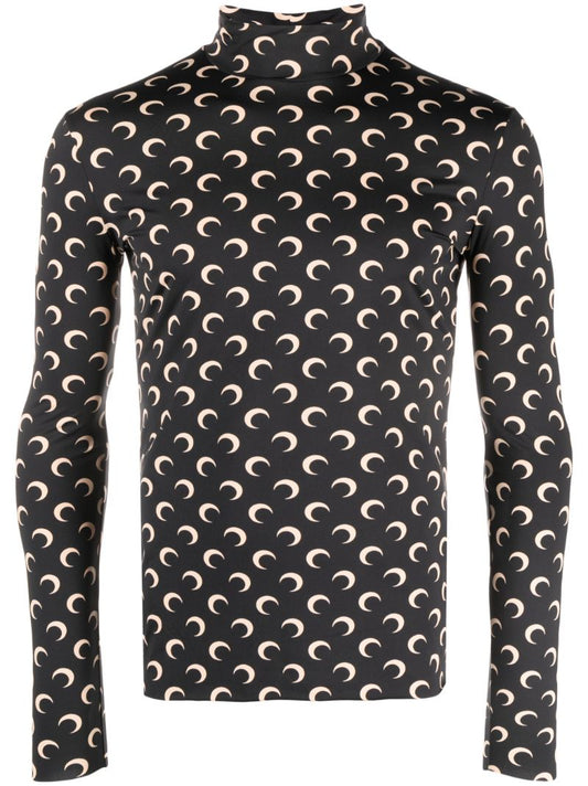 Black Crescent Moon Print Top