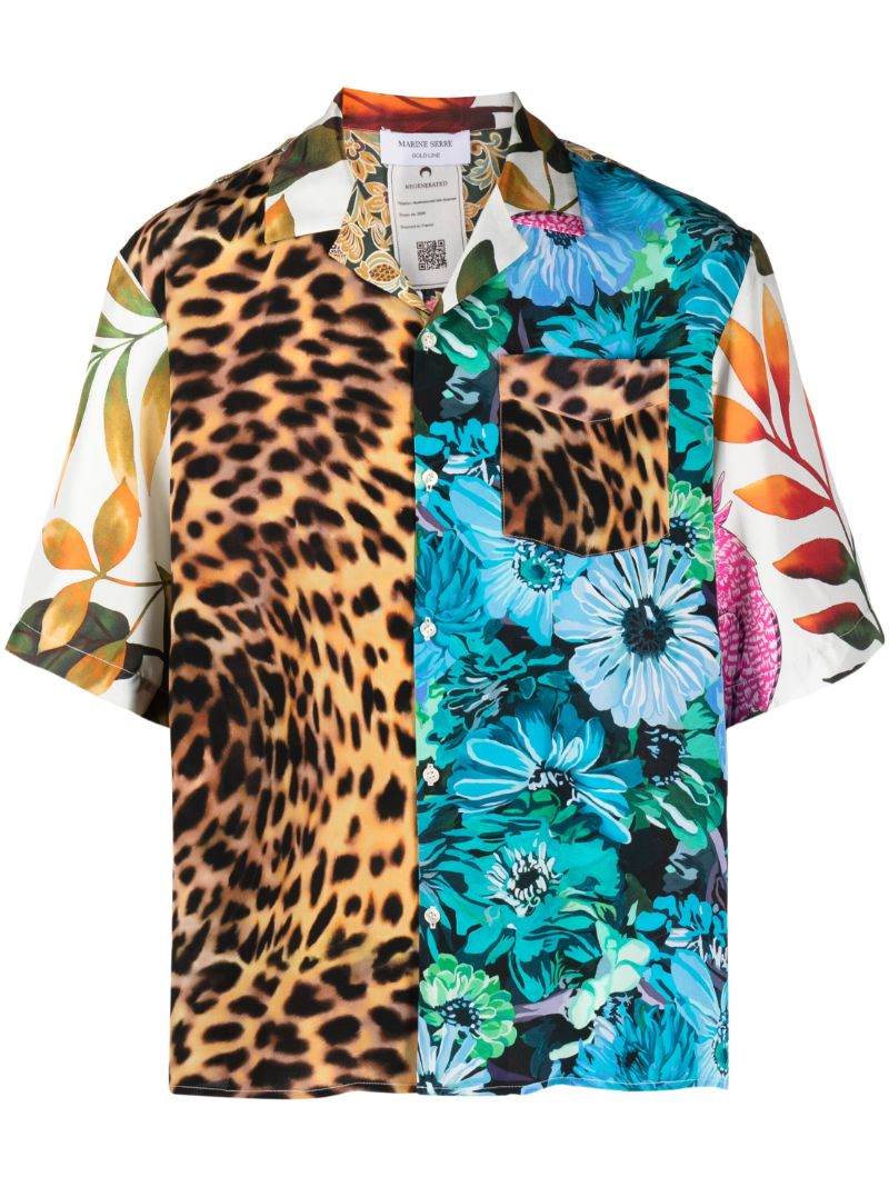 Blue Patchwork Regenerated Silk Shirt
