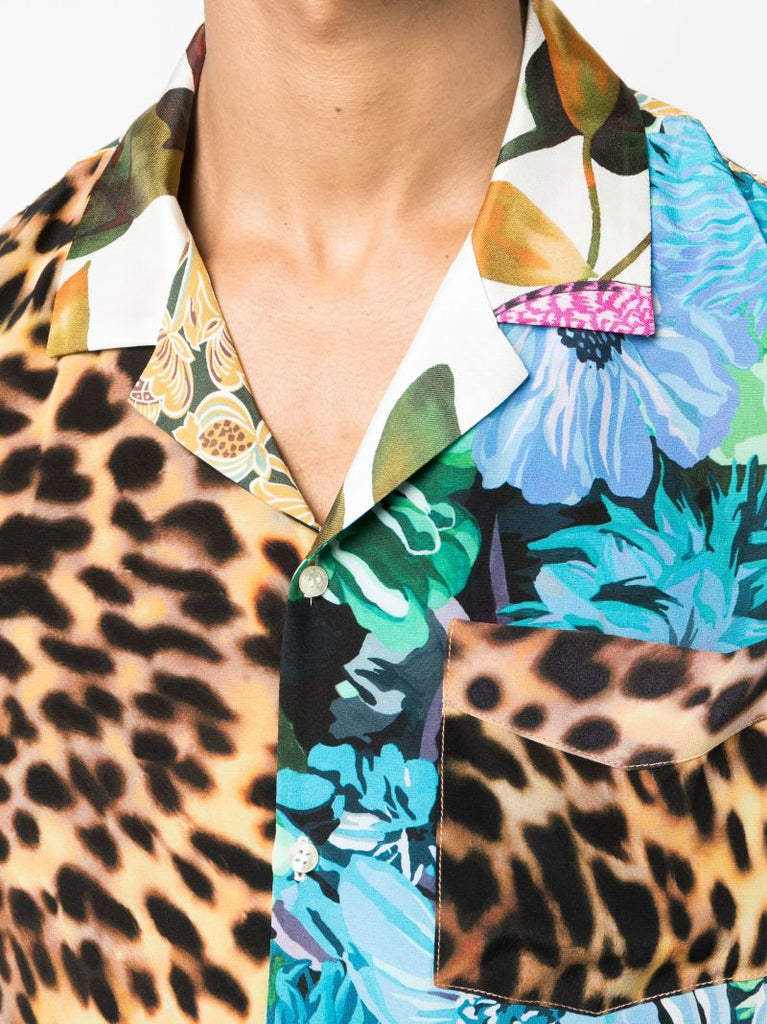 Blue Patchwork Regenerated Silk Shirt