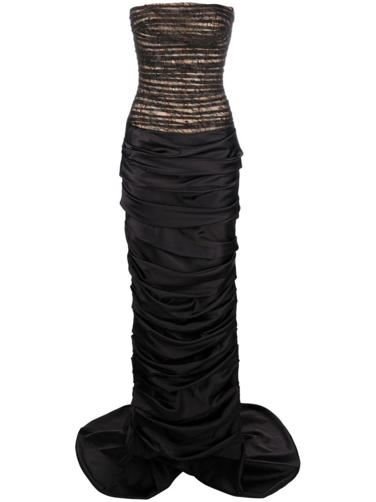 Black Lace Bodice Ruched Gown