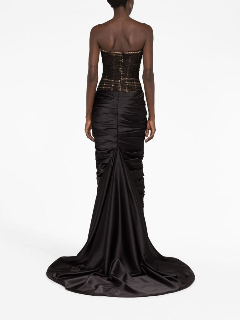 Black Lace Bodice Ruched Gown