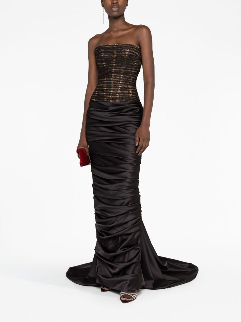 Black Lace Bodice Ruched Gown
