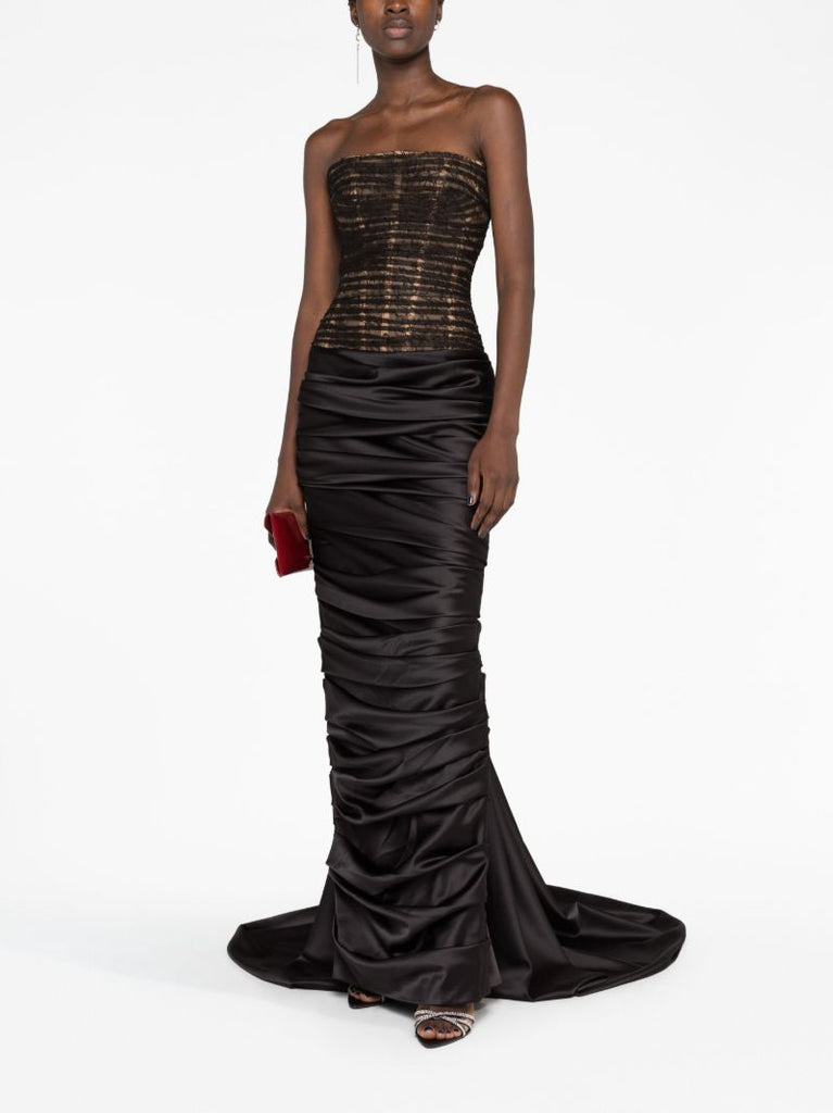 Black Lace Bodice Ruched Gown