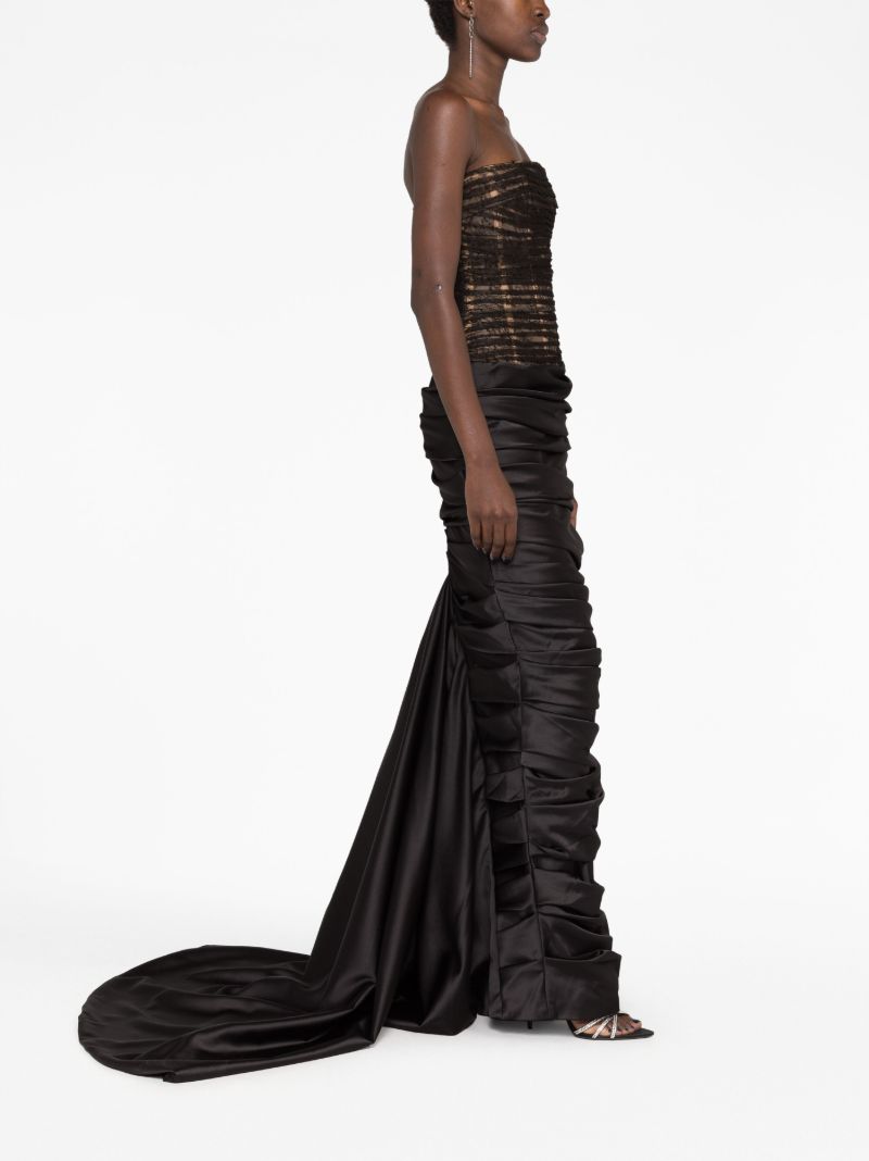 Black Lace Bodice Ruched Gown