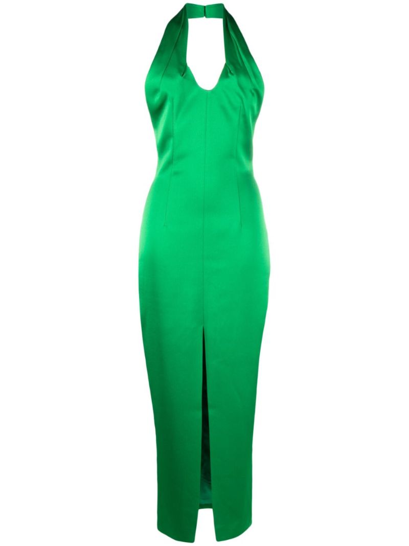 Green Cut-out Halterneck Satin Dress