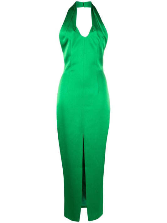 Green Cut-out Halterneck Satin Dress
