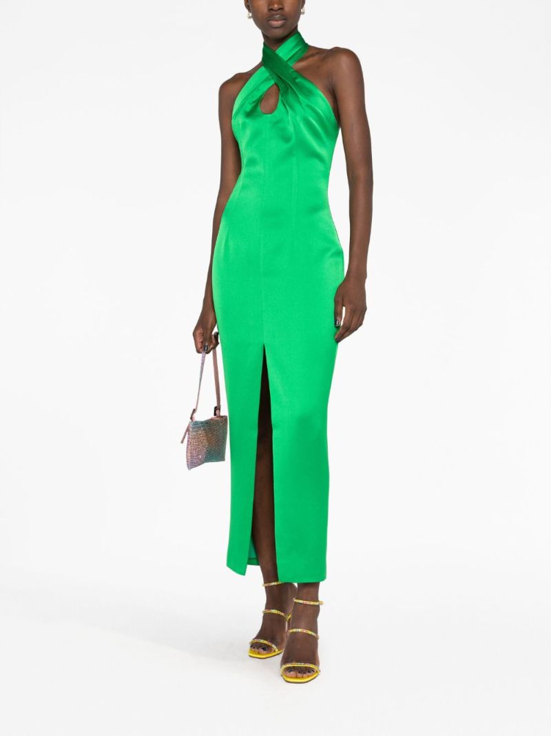 Green Cut-out Halterneck Satin Dress