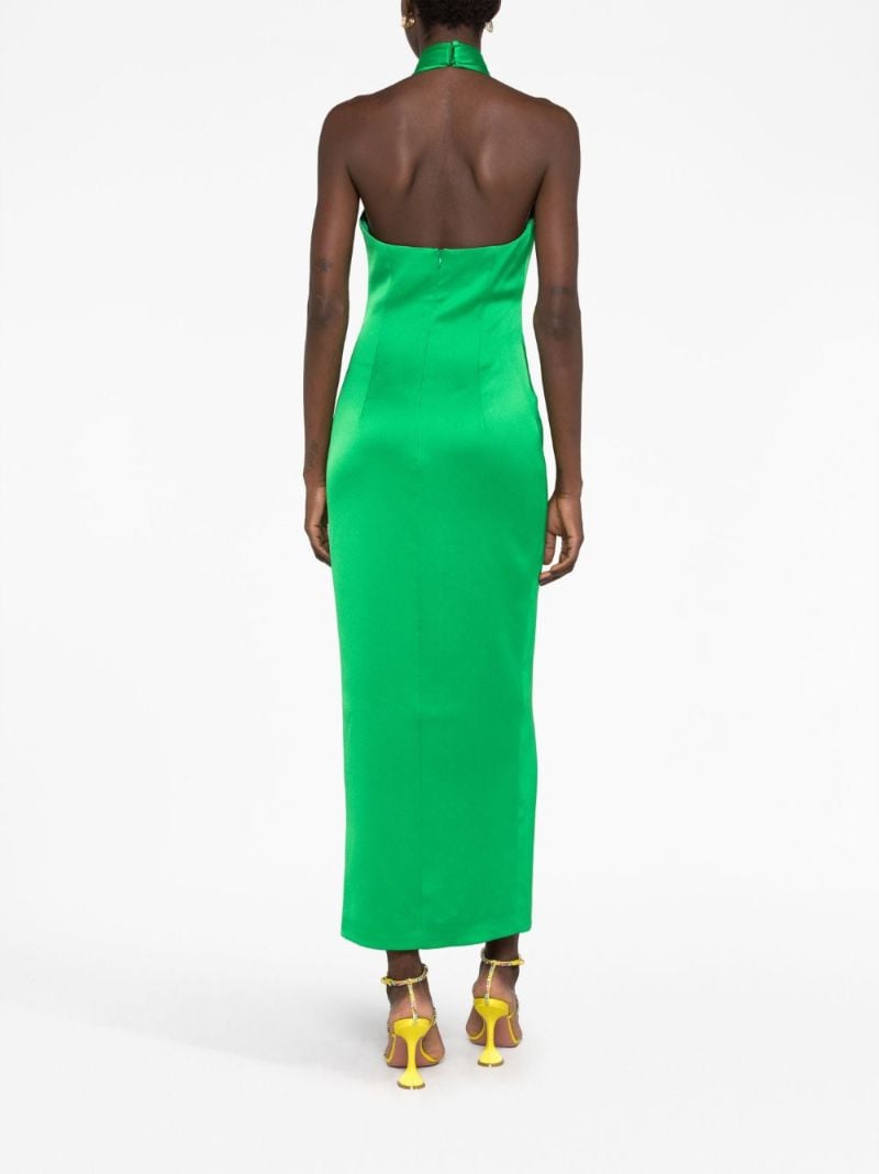 Green Cut-out Halterneck Satin Dress