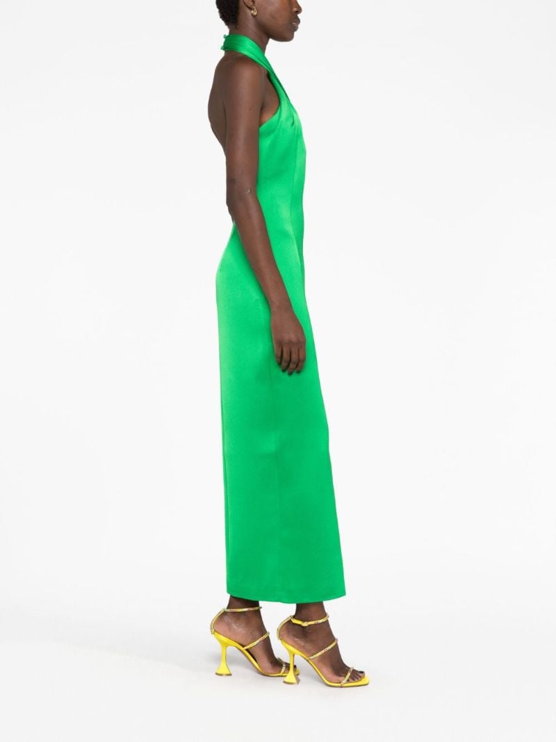 Green Cut-out Halterneck Satin Dress