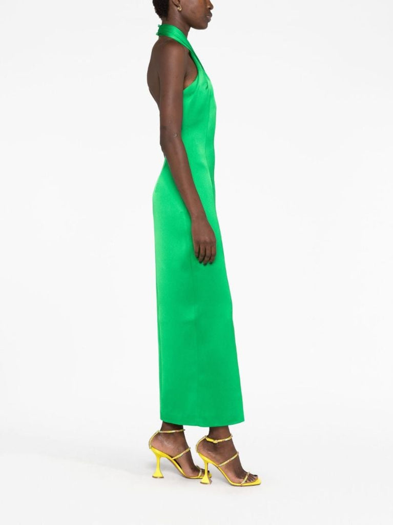 Green Cut-out Halterneck Satin Dress