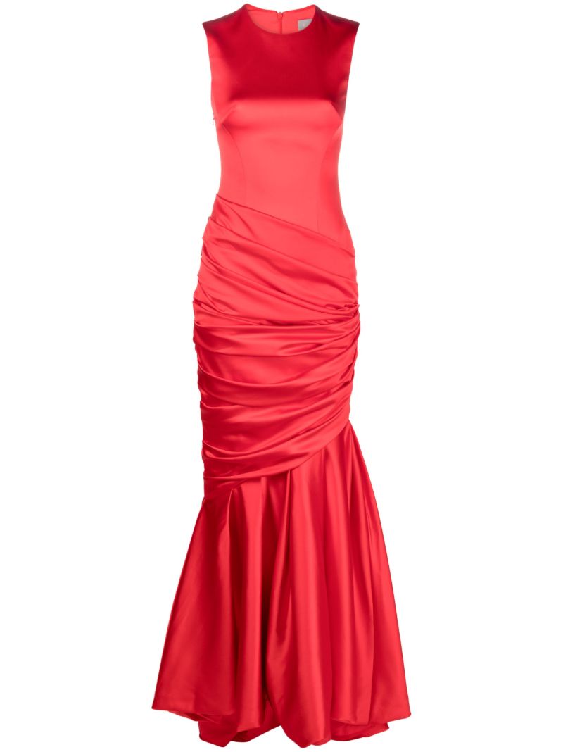 Red Gathered Satin Mermaid Gown