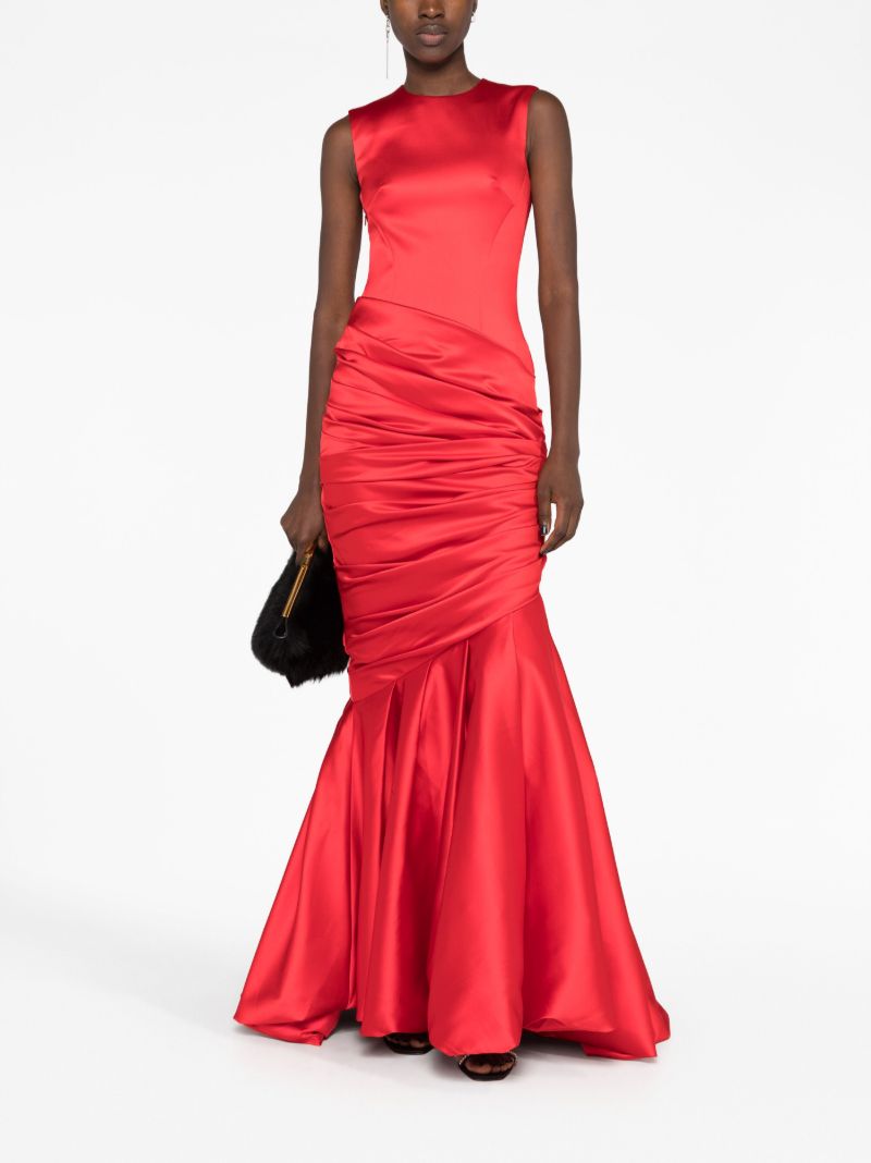 Red Gathered Satin Mermaid Gown