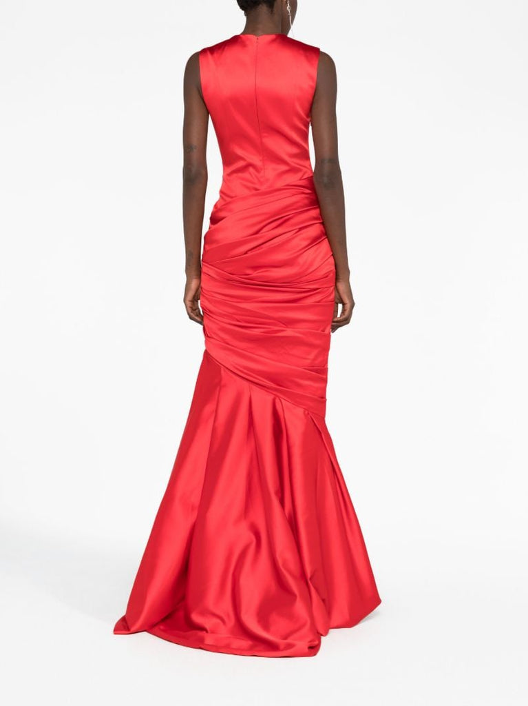Red Gathered Satin Mermaid Gown
